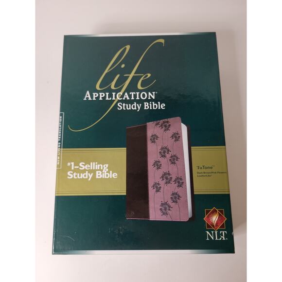 New Living Translation‎ Life Application Study Bible - Dark Brown/Pink Flowers - Picture 1 of 5